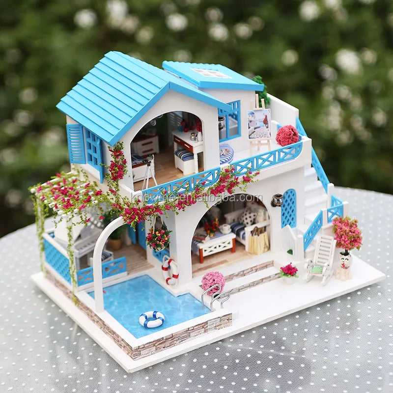 New Toys for Kids Miniature Wooden Building Doll House with Lights for Kids/Diy Wooden