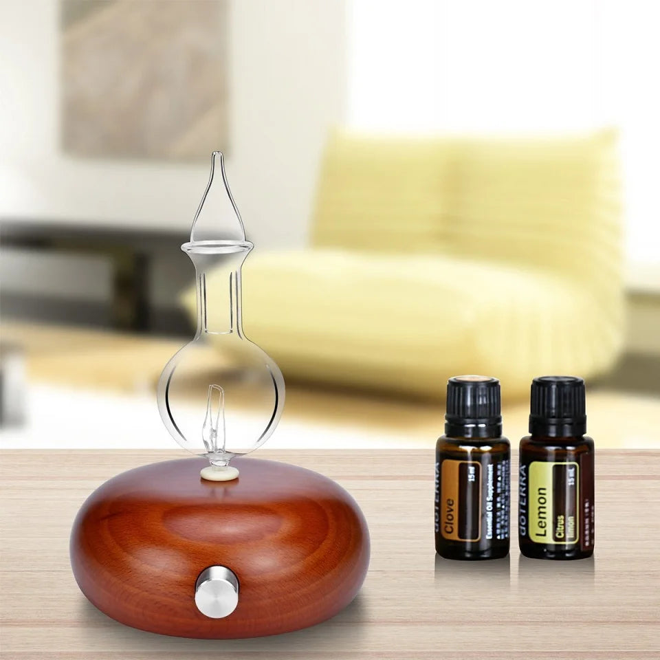 USB Powered Electric 50ml Wood Glass Aromatherapy Nebulizer Portable Waterless Essential