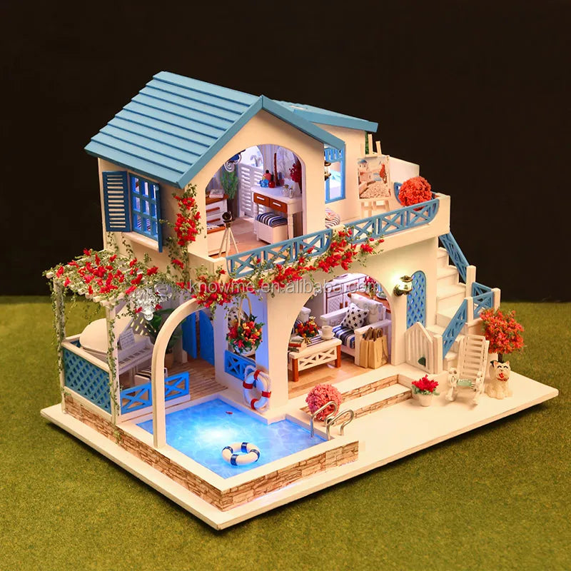 New Toys for Kids Miniature Wooden Building Doll House with Lights for Kids/Diy Wooden