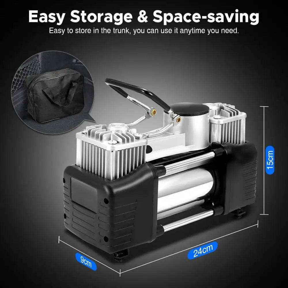 12V 150 PSI Portable 2 Cylinder Car Tire Inflator Compressor Air Pump Portable Heavy Tyre