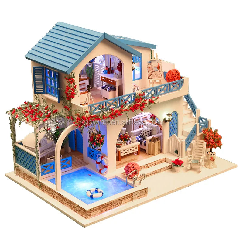 New Toys for Kids Miniature Wooden Building Doll House with Lights for Kids/Diy Wooden