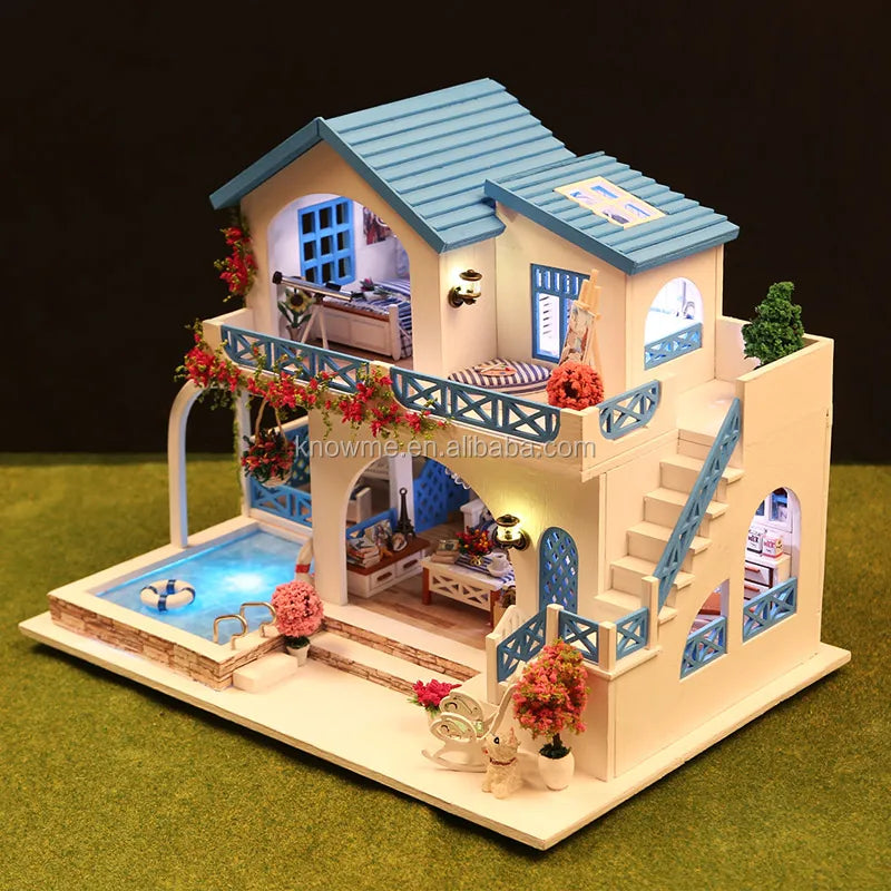 New Toys for Kids Miniature Wooden Building Doll House with Lights for Kids/Diy Wooden