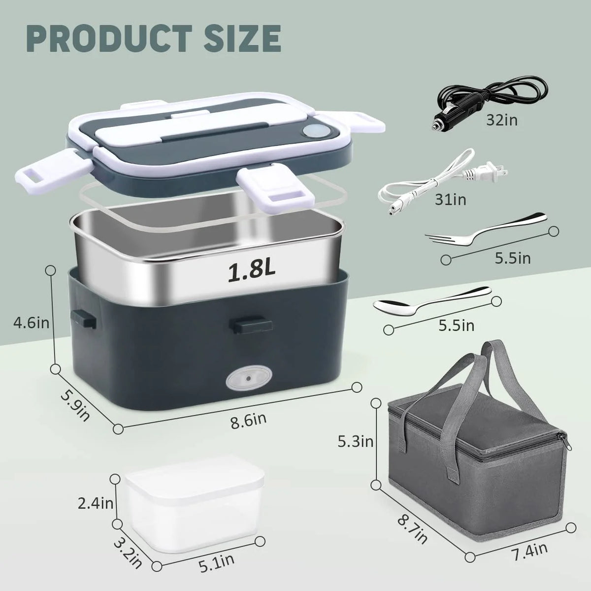 1.8L Self Heating Electric Lunch Box Food Warmer,Portable Heated Electric Lunchbox