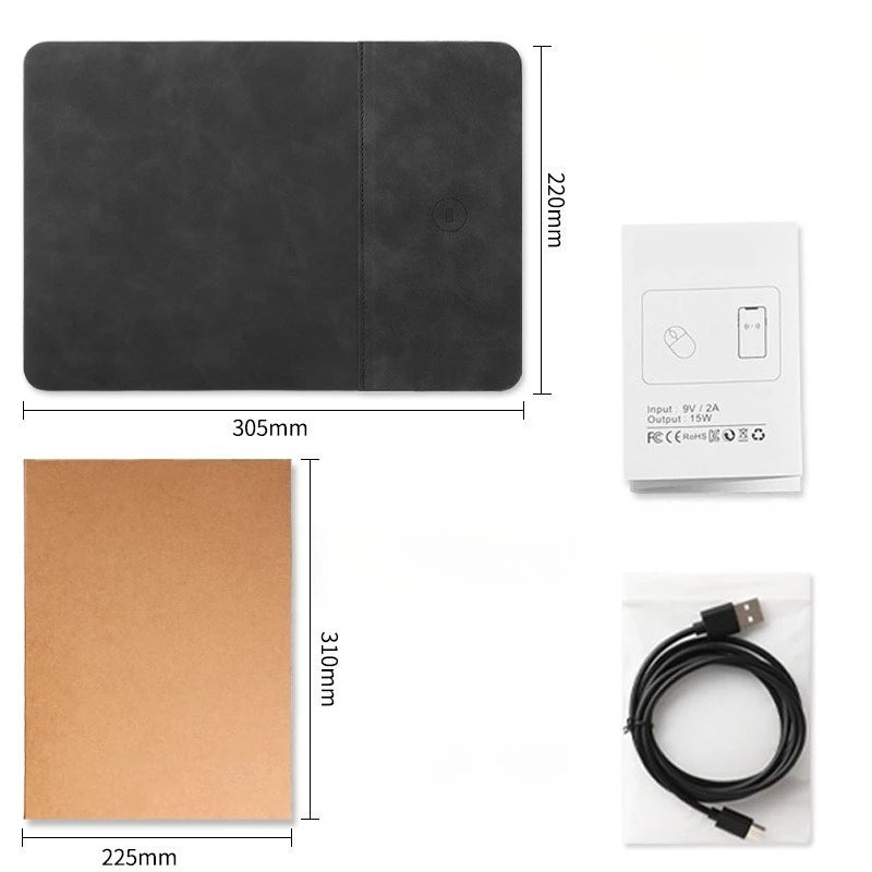 15W Fast Wireless Charging Mouse Pad, Small PU Leather Non-Slip Desk Mat with for Office