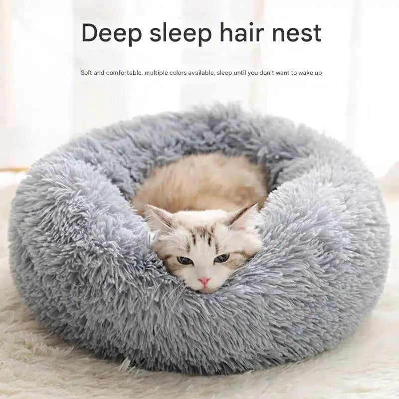 Luxury Fluffy Cushion Plush Soft Donut Dog Bed Accessories Washable Calming Sofa Camas