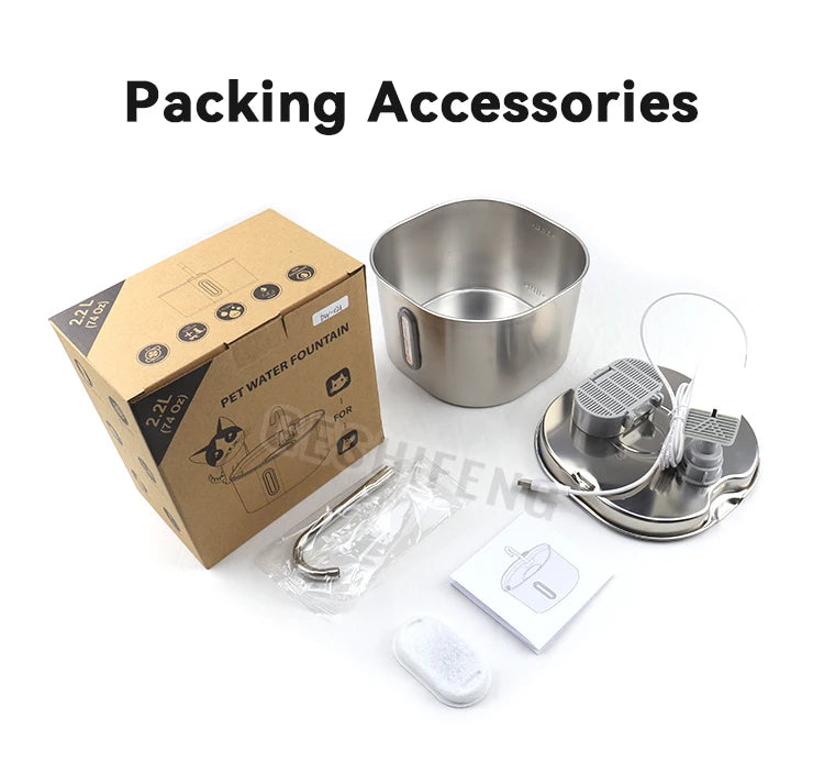 304 Stainless Steel Cat Water Fountain 2.2L AC Powered Automatic Pet Drinking Fountain