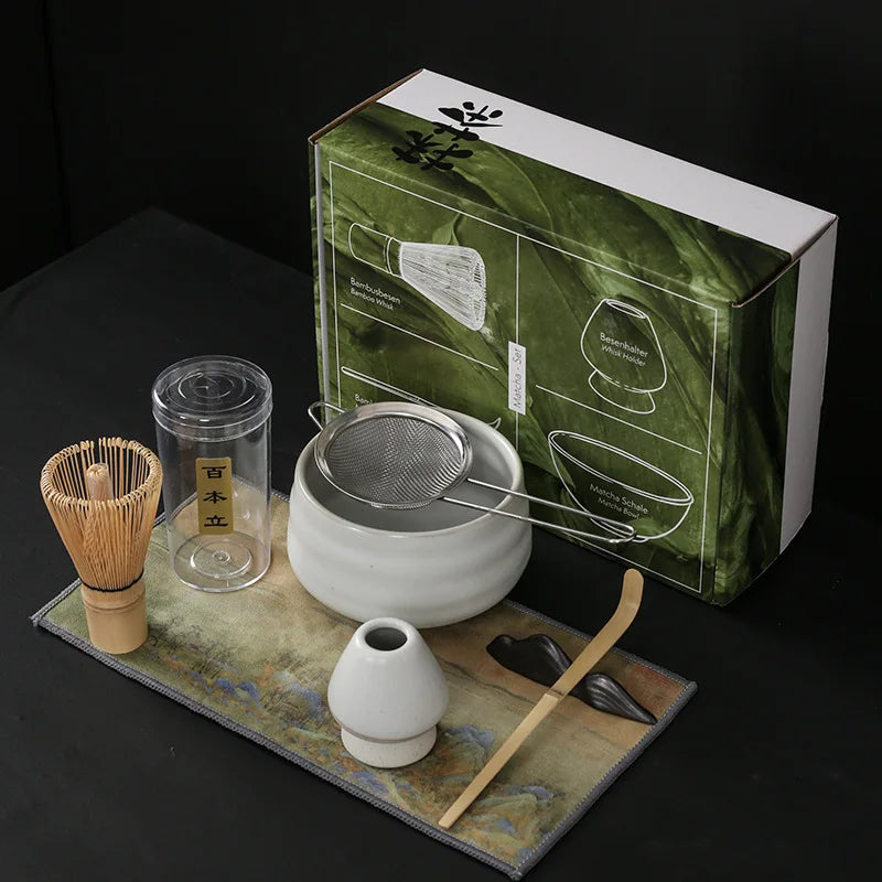 7PCS Gift Box Professional Matcha Kit Luxury Japanese Chawan Matcha Whisk Set