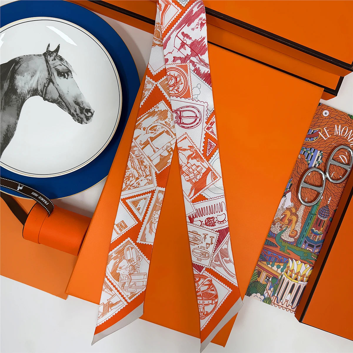5*86 Cm Neck 100% Silk Scarf Custom Printing Scarves Designer Head Bag Women Stylish