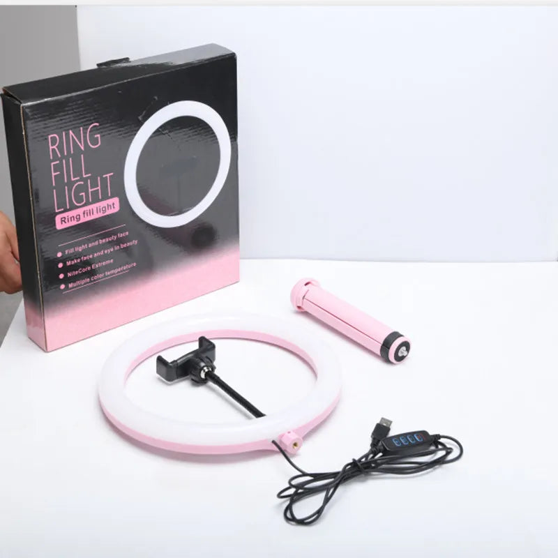 10inch LED Ring Light with Tripod Mini Table Lamp Ring Light Adjustable Brightness Tik