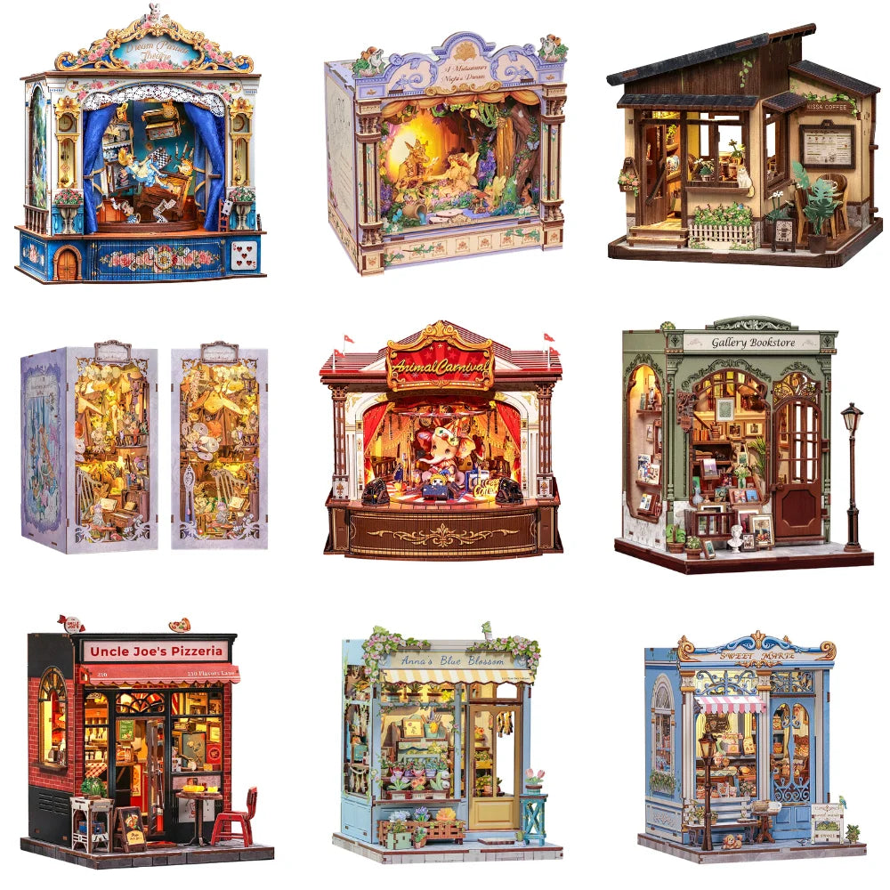 Top Gift DIY Book Nook 3D Wooden Puzzle Miniature House DIY Craft Kit Assembled Wooden Toy