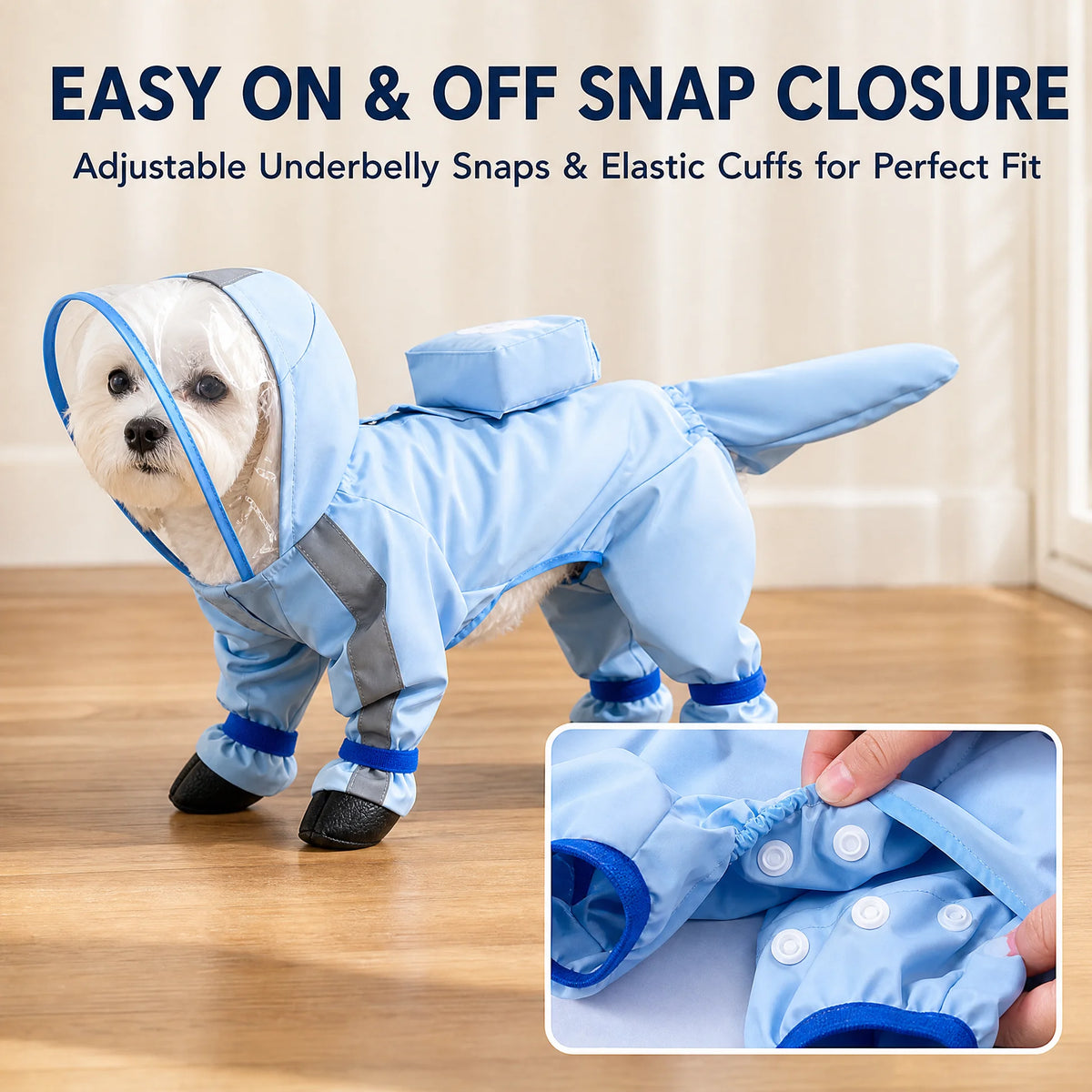 Waterproof Pet Raincoat Polyester Nylon PU Adjustable Dog Cat Coat Protective All Seasons