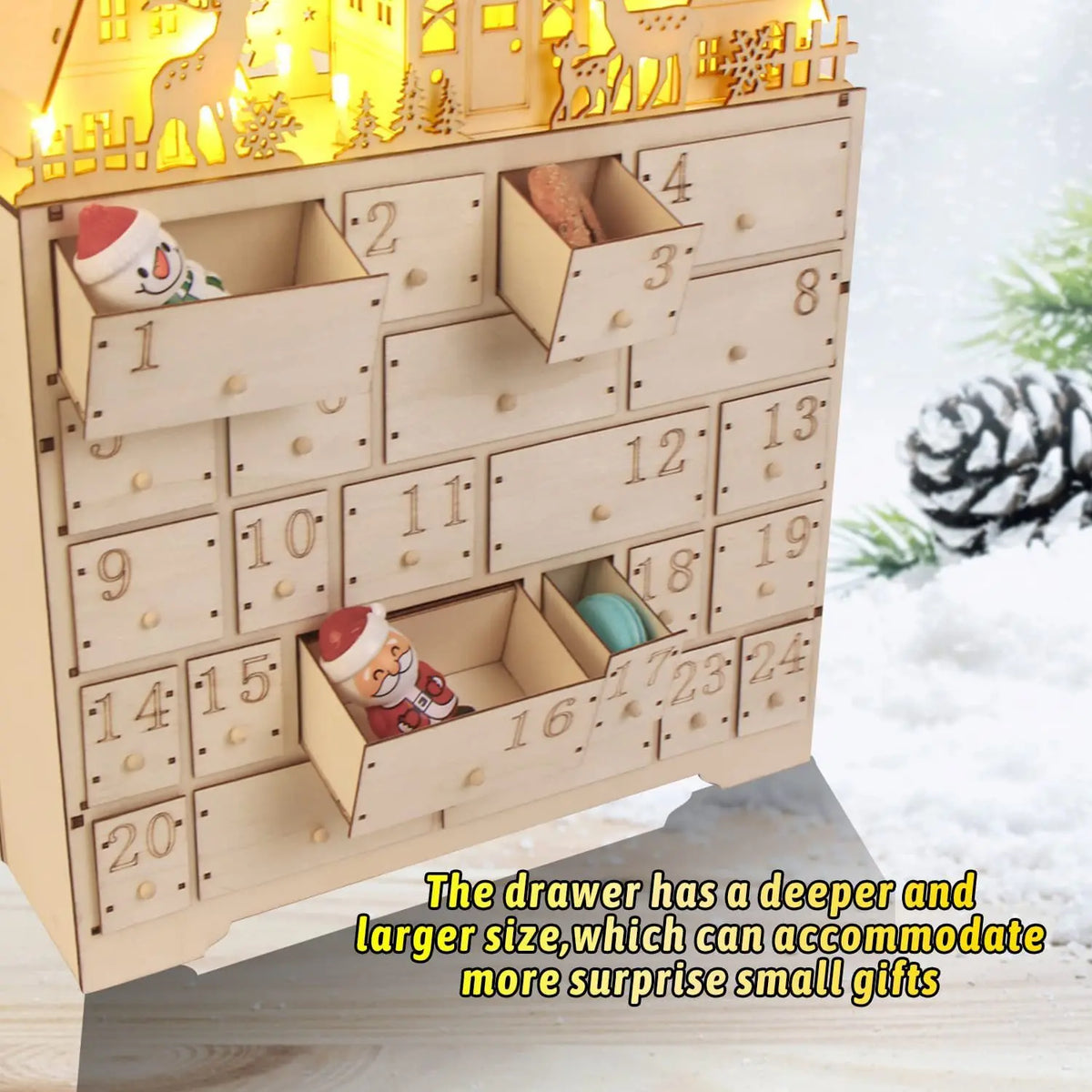 Christmas Wooden Advent Calendar With 24 Storage Drawers Large Size Xmas Countdown