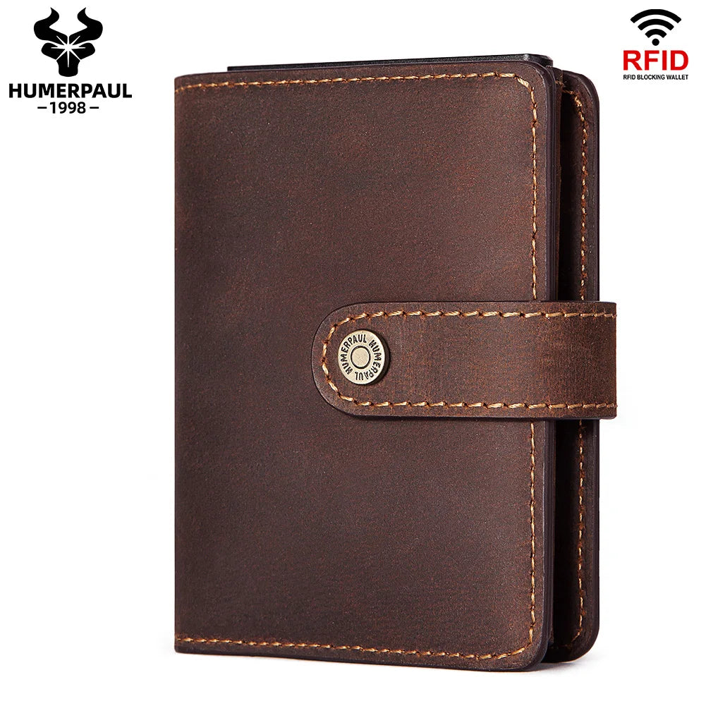 Unisex Fashion Purse Minimalist Aluminum Rfid Wallet Pop Up Credit Card Leather Custom