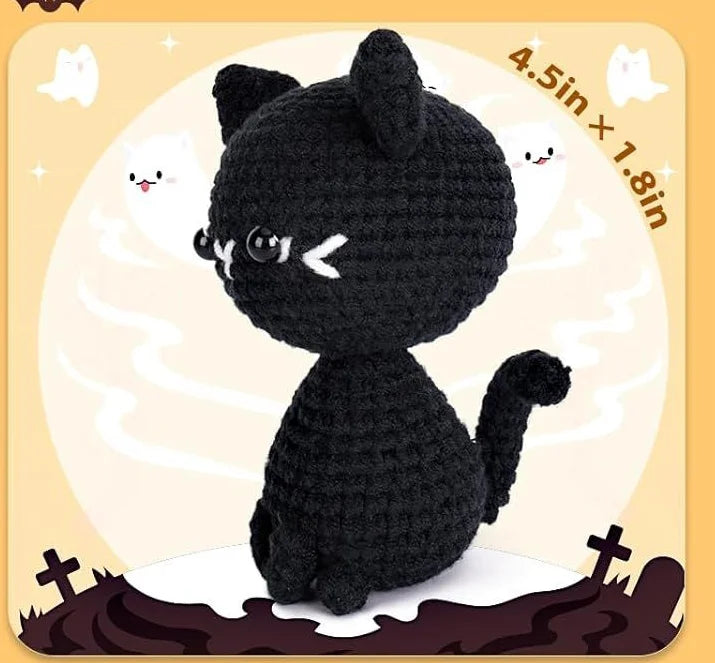 Crochet Kit for Beginners Halloween Magical Cats DIY Crochet Starter Kit for Adults Yarn