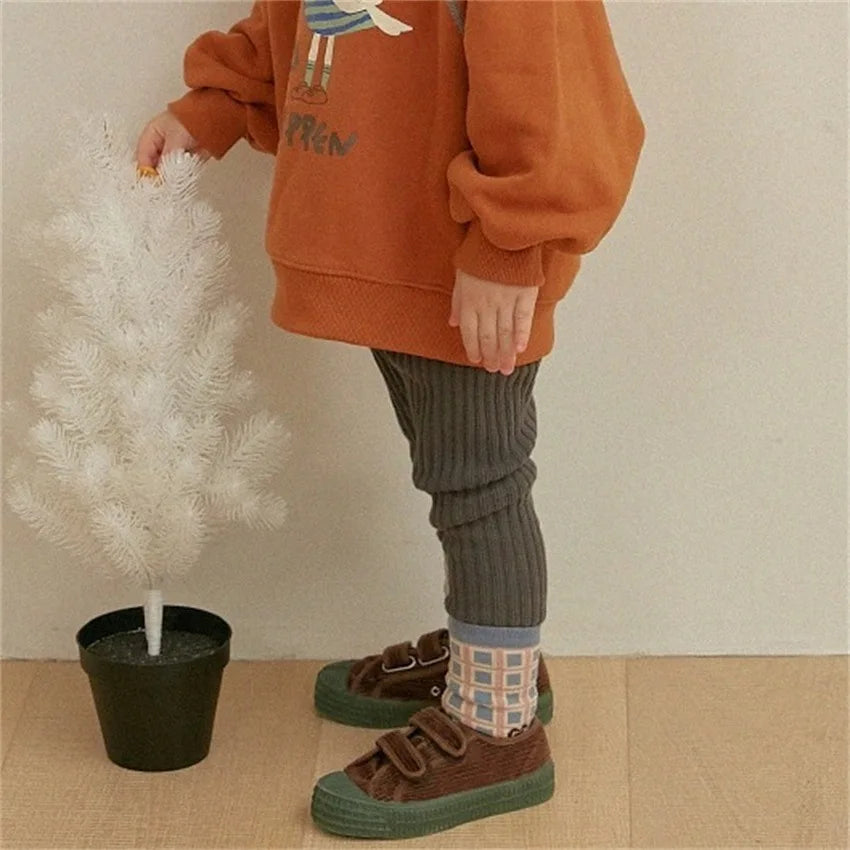 Stock Childrens Cotton Fleece-Lined Thickened DERON Base Leggings; Autumn/Winter Kids