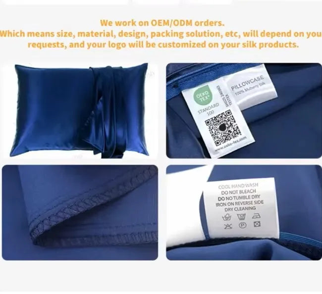 100% Pure Mulberry Silk Pillow Case 6A 16/19/22 Momme Embroidered Satin Cover with Gift