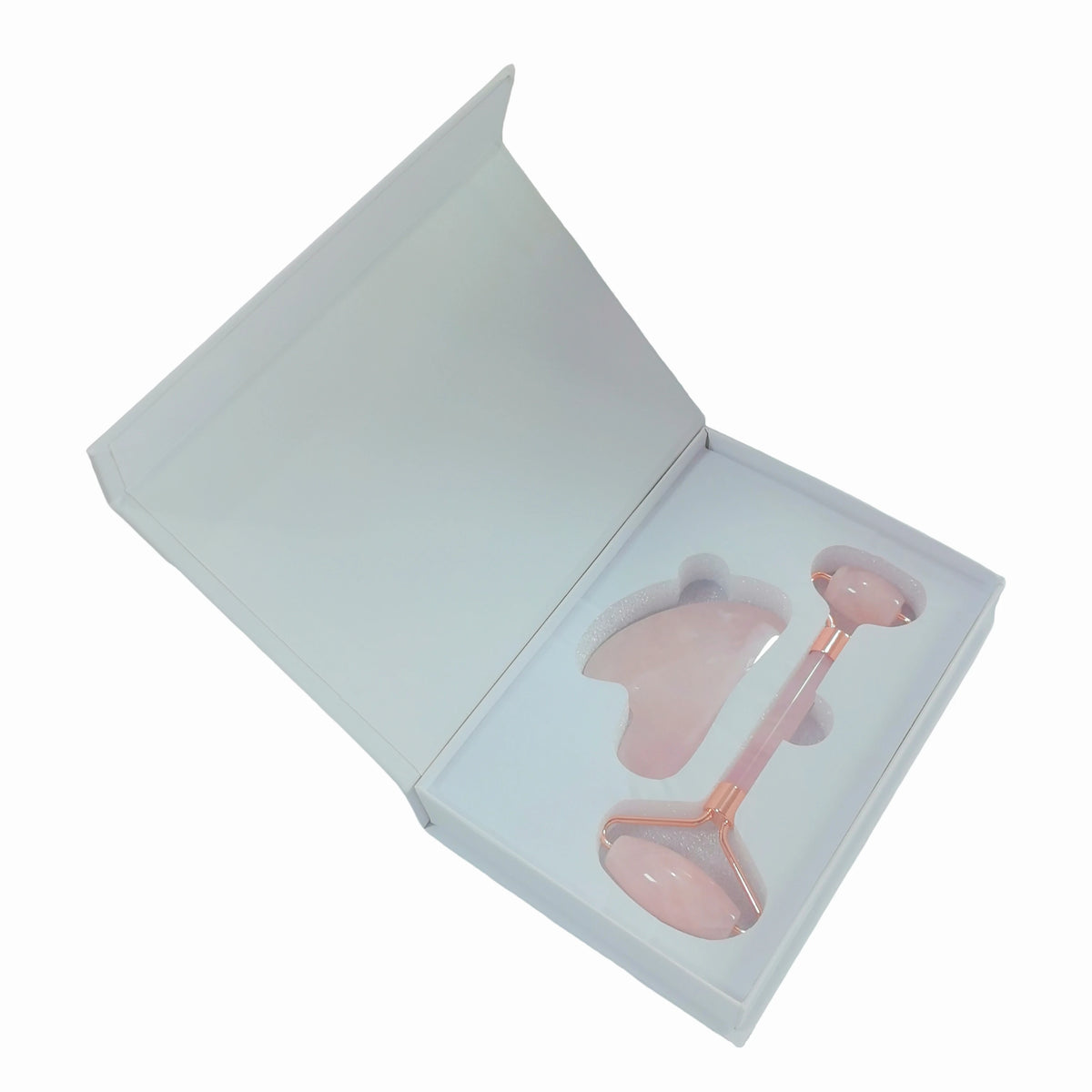 Rose Quartz Jade Massage Roller & Gua Sha Board Set with Box