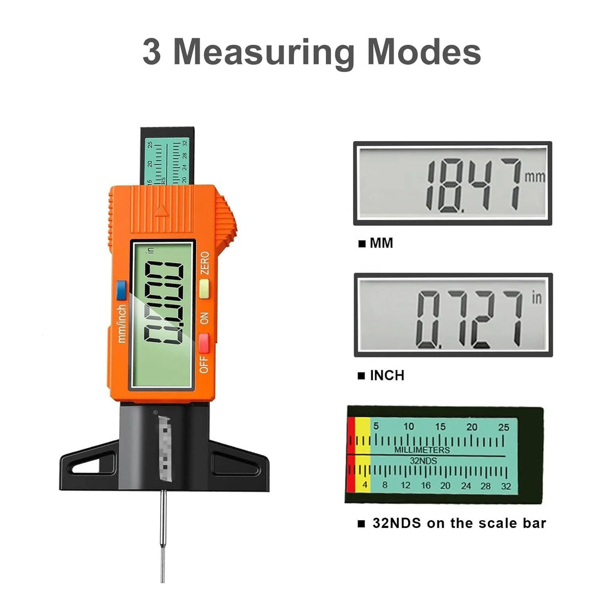 Orange Color Digital Tire Tread Depth Gauge in 1 Inch/25.4 Mm for All Vehicle Tires