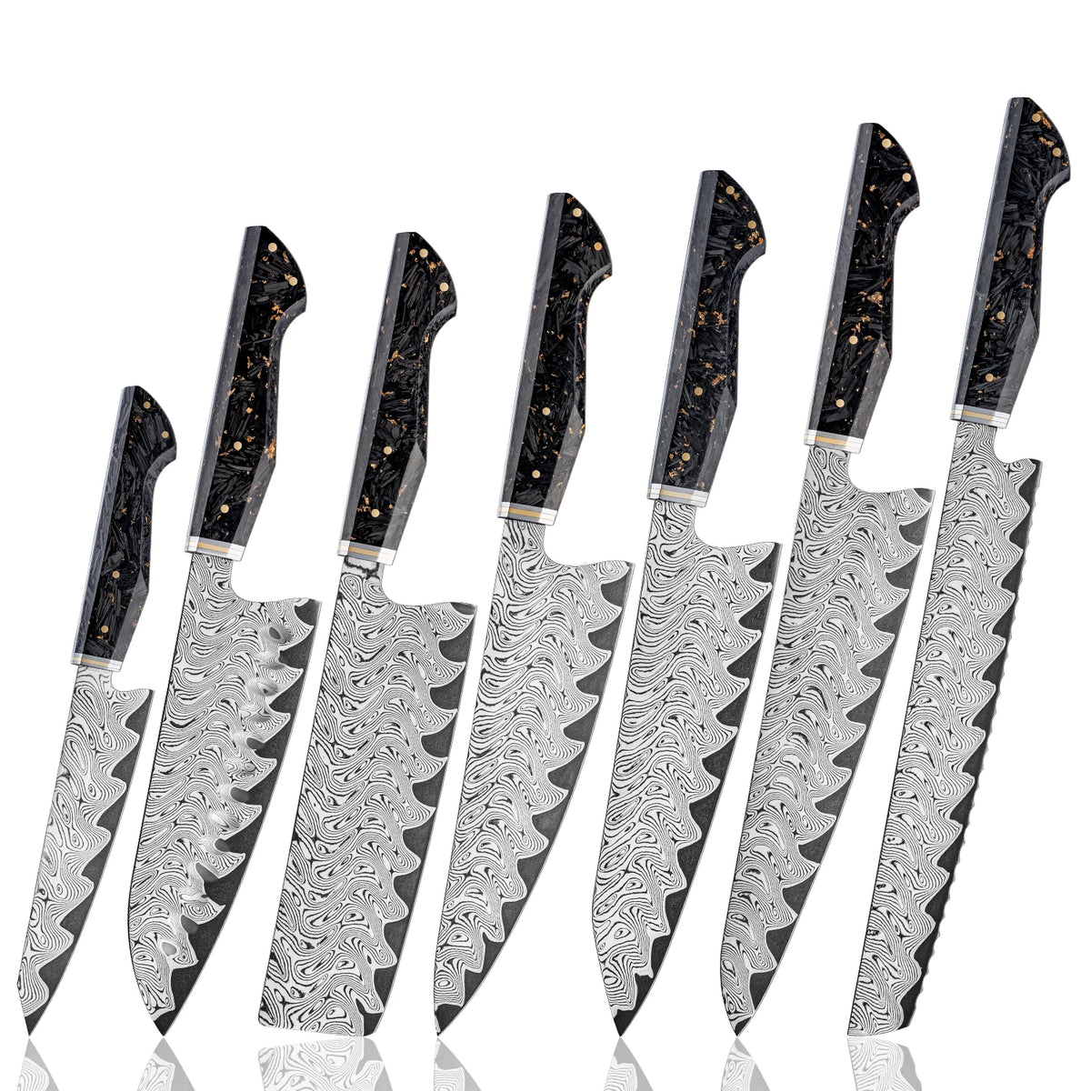 Modern 7 Pcs Damascus Steel Knife Sets Japanese High Carbon Kitchen Chef Kiritsuke