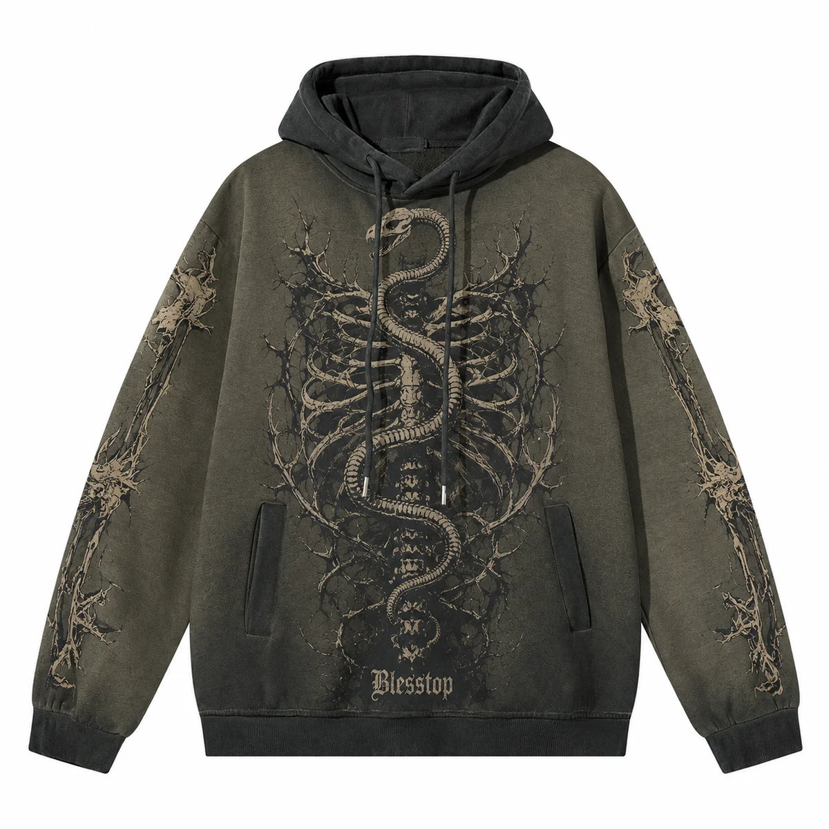 BlessTop Custom Snake Skeleton Graphic Hoodie with Full Front Print, Men'S Pullover