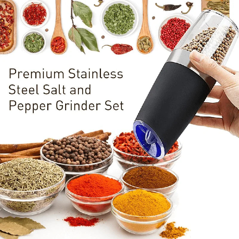 Adjustable Coarseness Electric Pepper & Salt Grinder with LED Light Stainless Steel