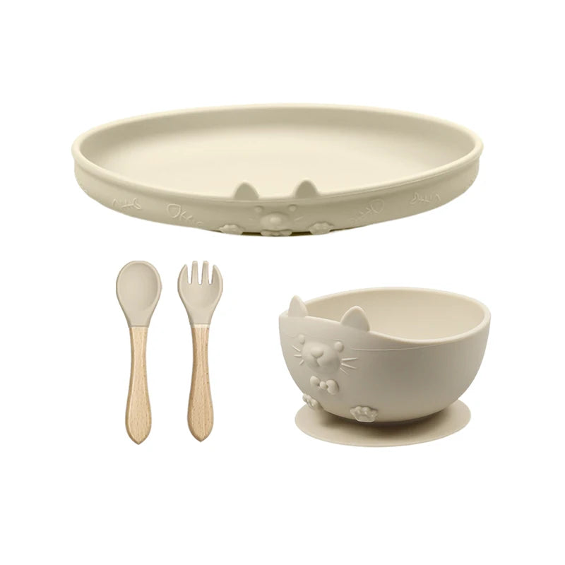 Food Grade Silicone Baby Feeding Set With Cup Bowl Plate Bib Spoon and Fork Easy Clean