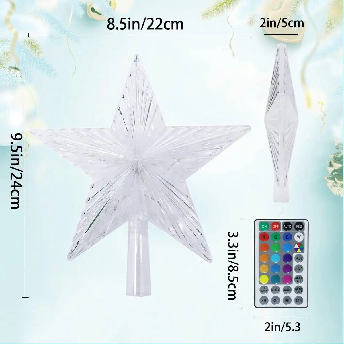 USB RGB LED Christmas Tree Topper Star with Remote & 3M Wire, Color Changing Timing Xmas