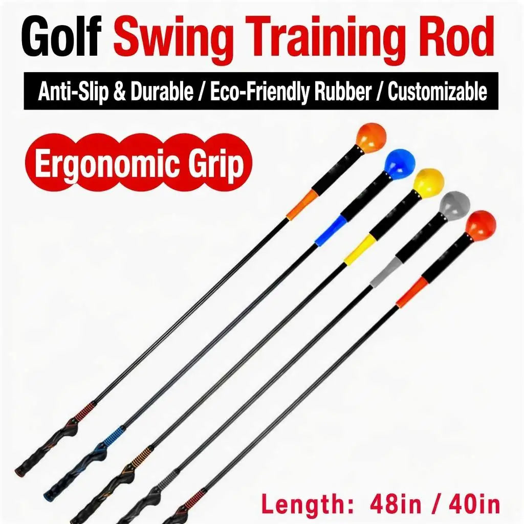 Weighted Silicone Head Golf Swing Training Rod, 40in/48in Eco-Friendly Rubber Shaft