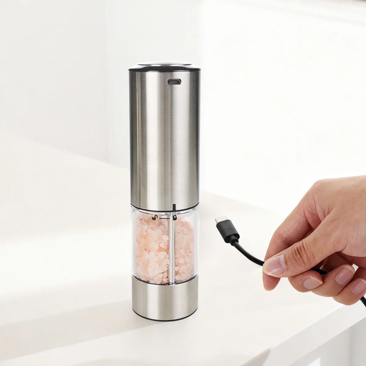 Electric Pepper Mill Salt Grinder Stainless Steel Rechargeable USB Automatic Electric