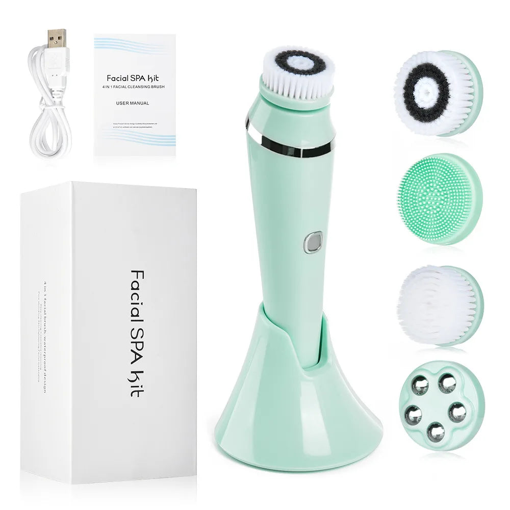 4 in 1 Sonic Electric Vibrating Face Wash Brush Deep Cleansing Silicone Face Cleaner