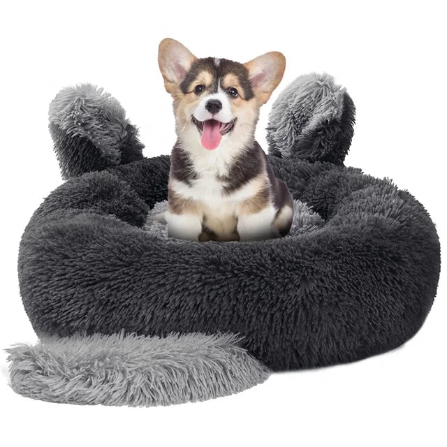 Furry Dog Bed Colorful Designs Coral Fleece Round Foam Large Fluffy Calm Donut Dog Bed