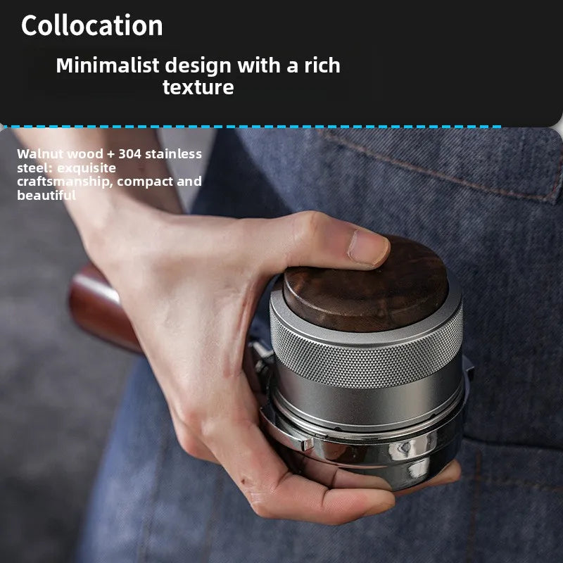 Aluminum Alloy Coffee Distributor & Tamper with Wood Handle Constant Pressure Adjustable