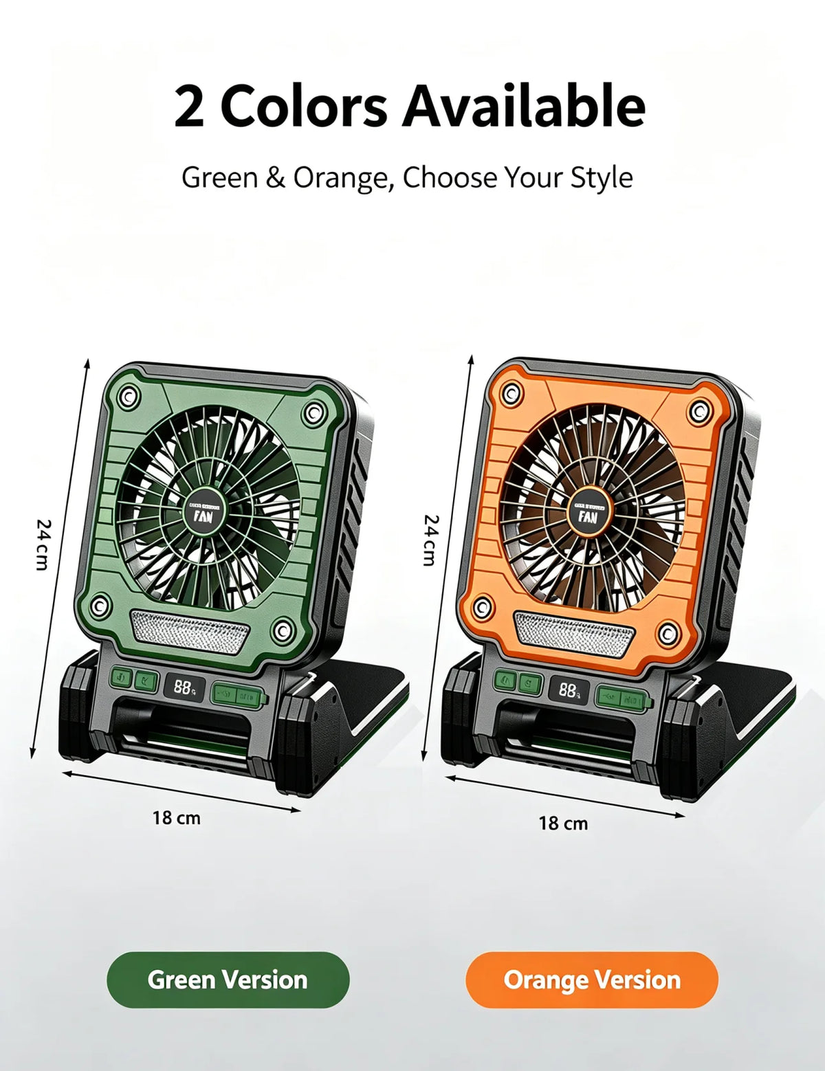 LED Camping Light Fan, Solar USB Portable Strong Wind, Digital Power Display Foldable