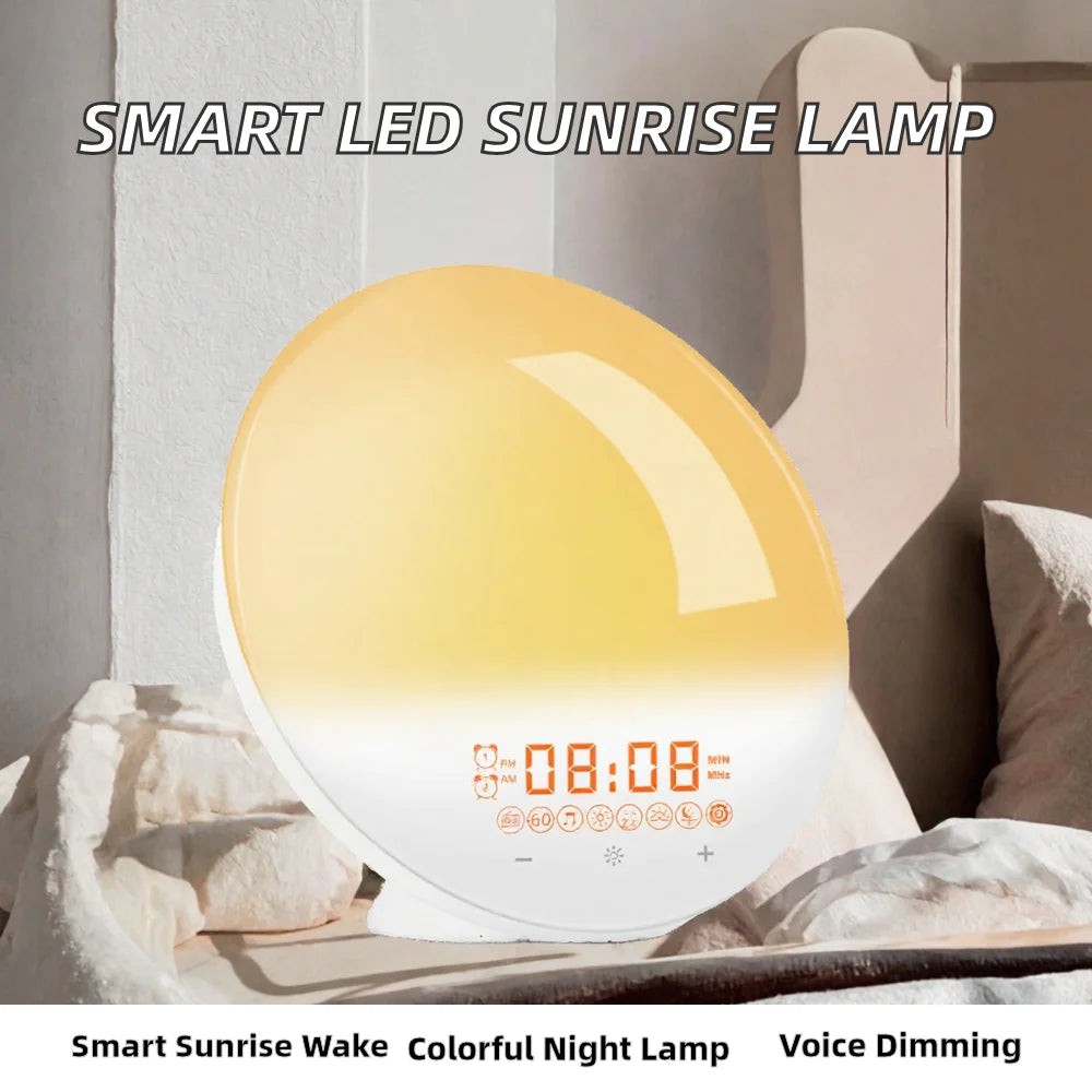 Dimmable RGB Colorful Rechargeable Night Light,Smart Sunrise Wake-Up Alarm Clock, LED