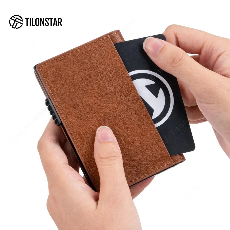Hot Style Mini Card Sleeve Slim Minimalist Pop Up RFID Blocking Leather Business Credit