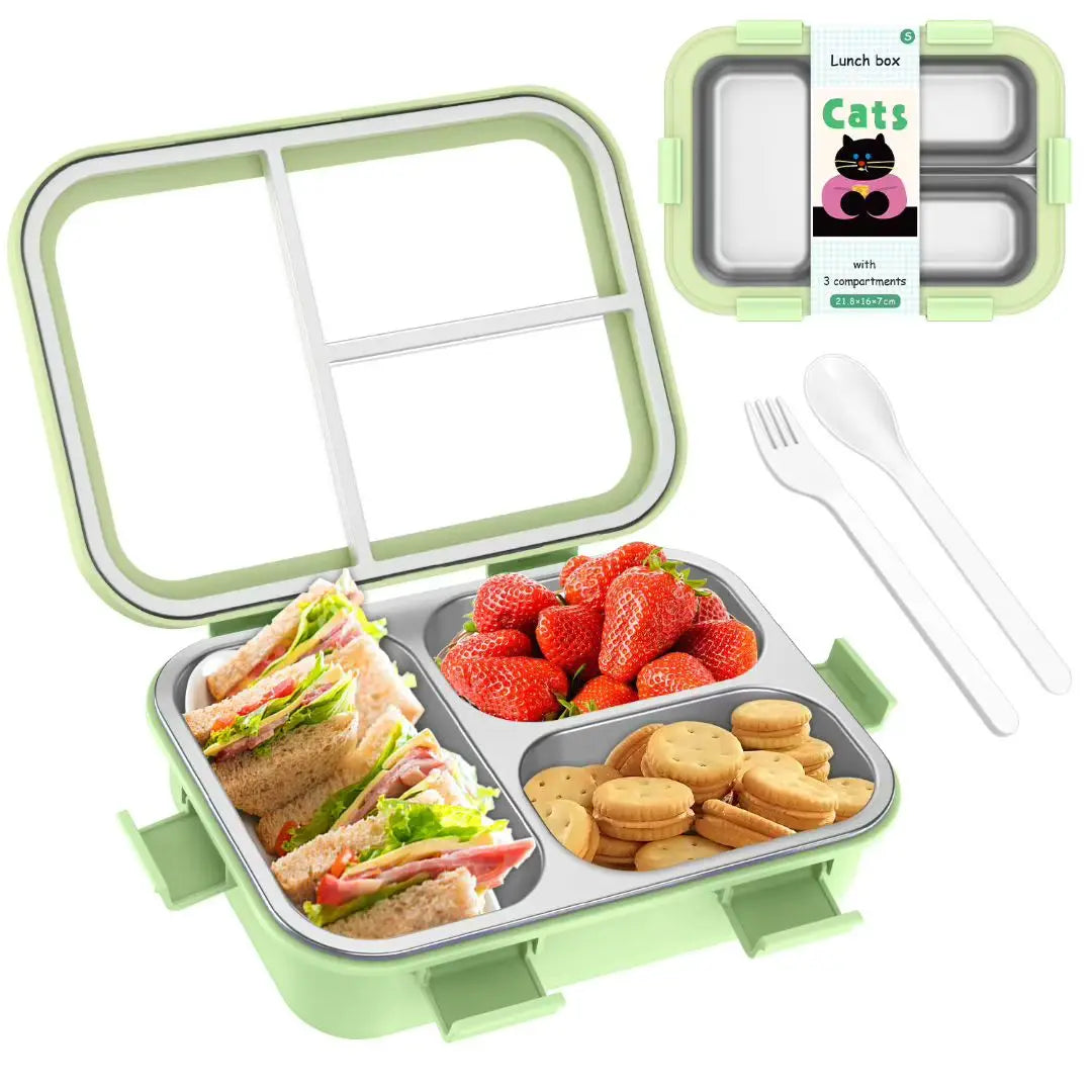 Microwave Safe Bento Box School Kid Portable Lunch Box Stainless Steel 3 Compartment Food