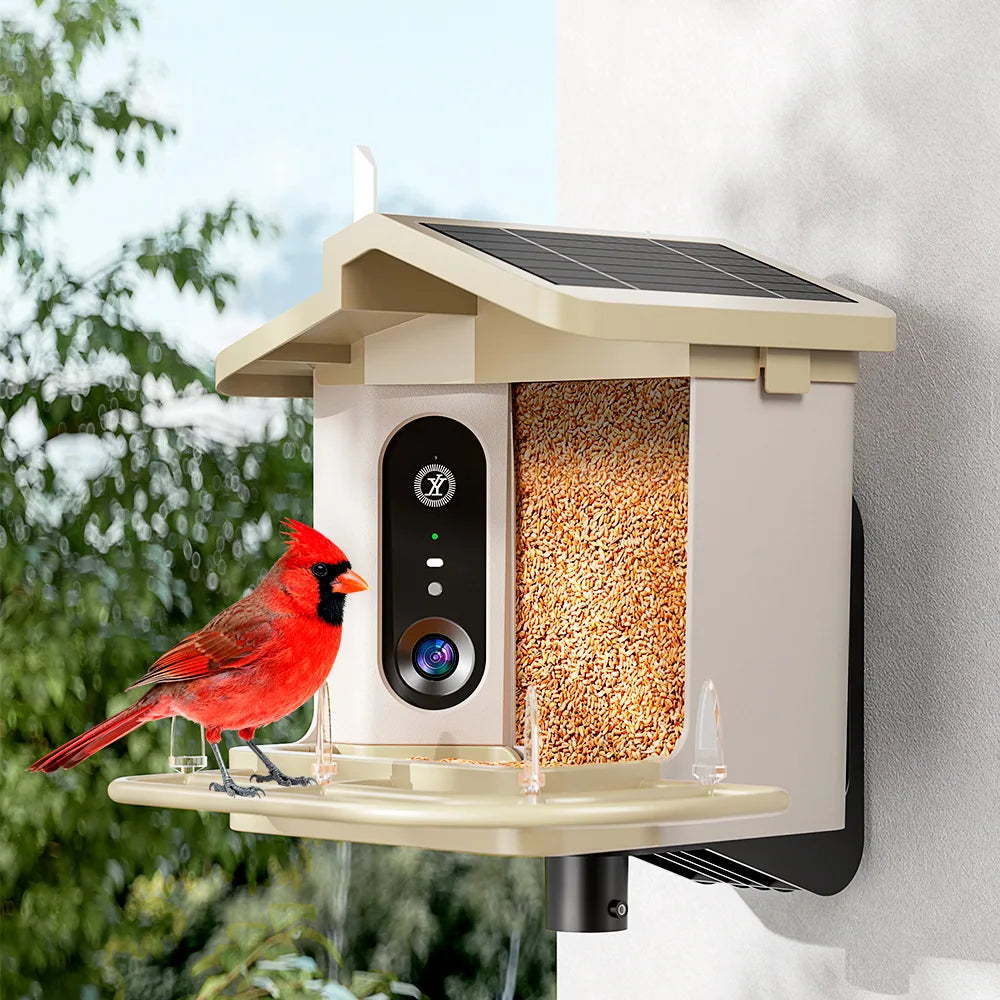 New Smart Bird Feeder Camera 2K Ultra HD AI Bird Recognition Outdoor Solar-Powered