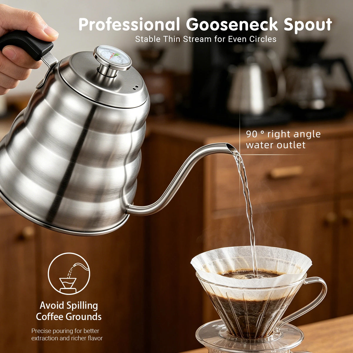 1200ml 304 Stainless Steel Gooseneck Pour Over Coffee Kettle with Built Thermometer