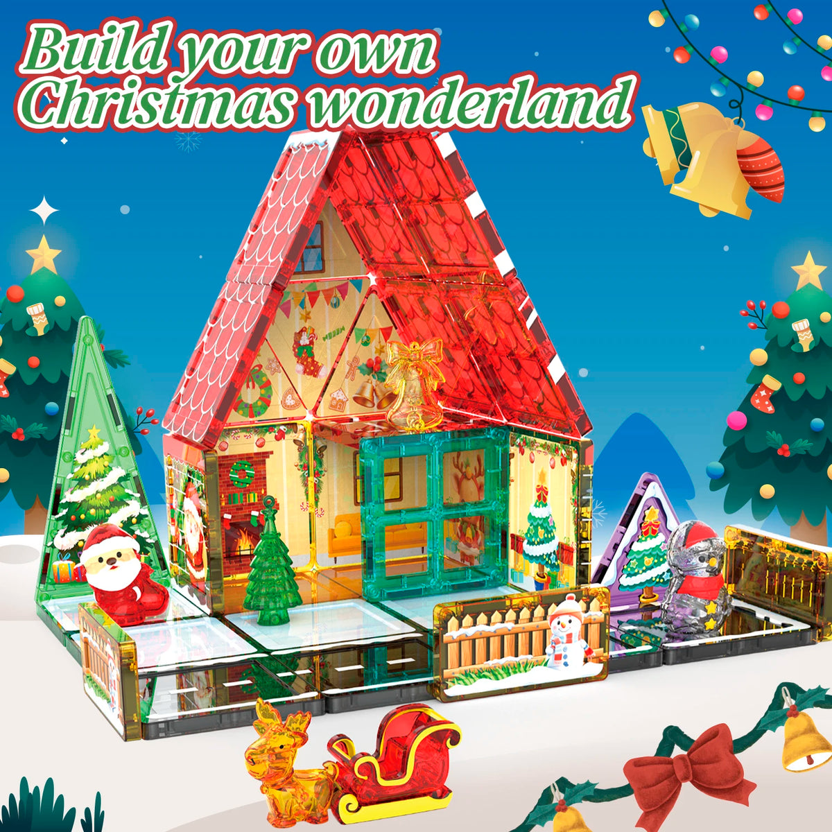 55pcs 3D Christmas Magnetic Building Blocks Educational Safety Tiles for Kids Colorful