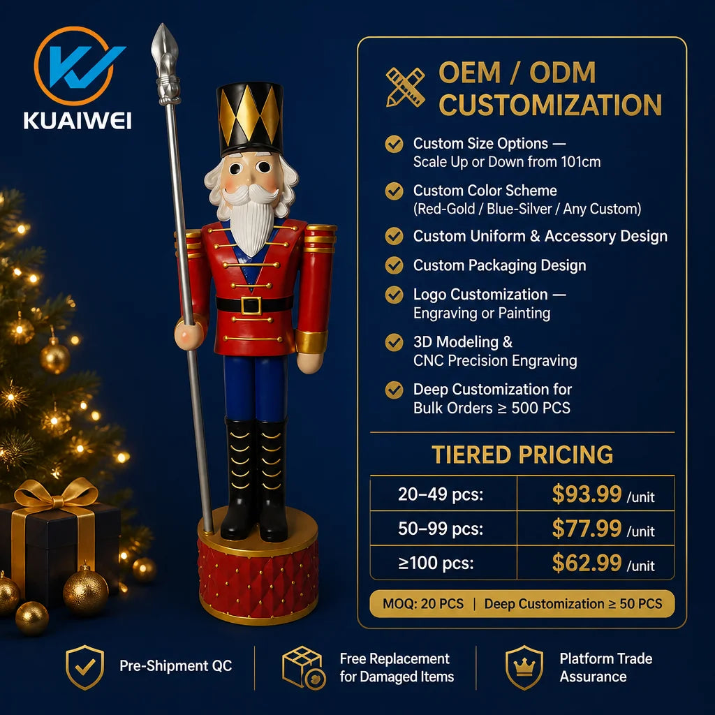 Resin Nutcracker Soldier with Spear, About 40 Inch Tall, Natural Finish