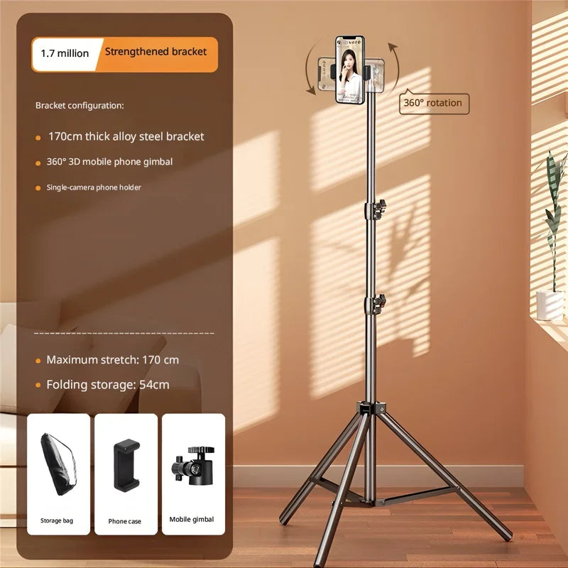 Portable Foldable Ring Light Stand with Phone Holder, Dimmable Live Stream Tripod