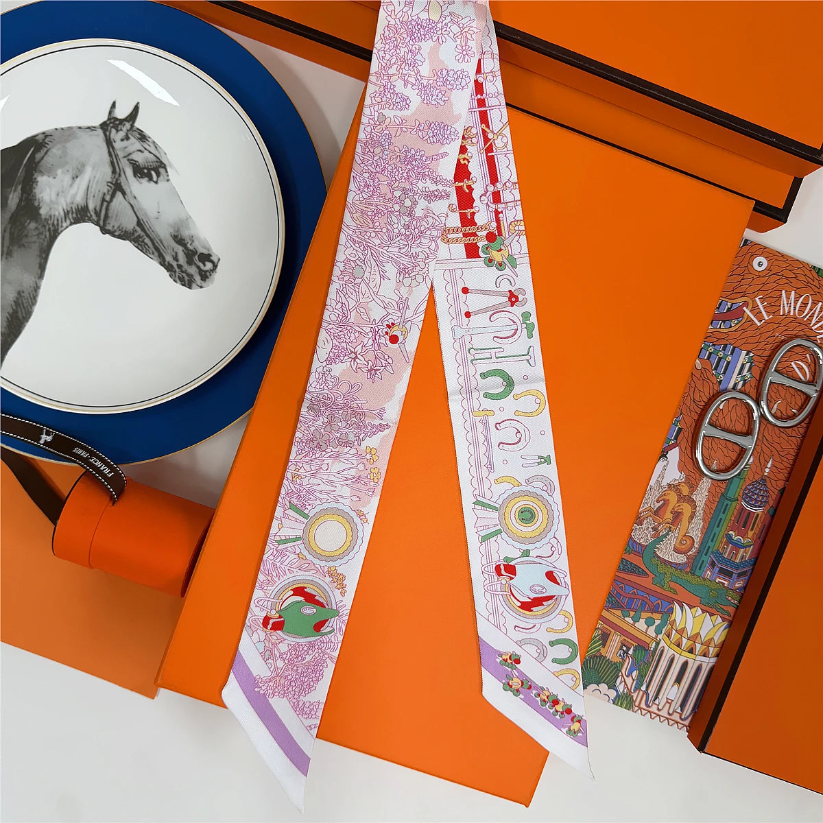 5*86 Cm Neck 100% Silk Scarf Custom Printing Scarves Designer Head Bag Women Stylish