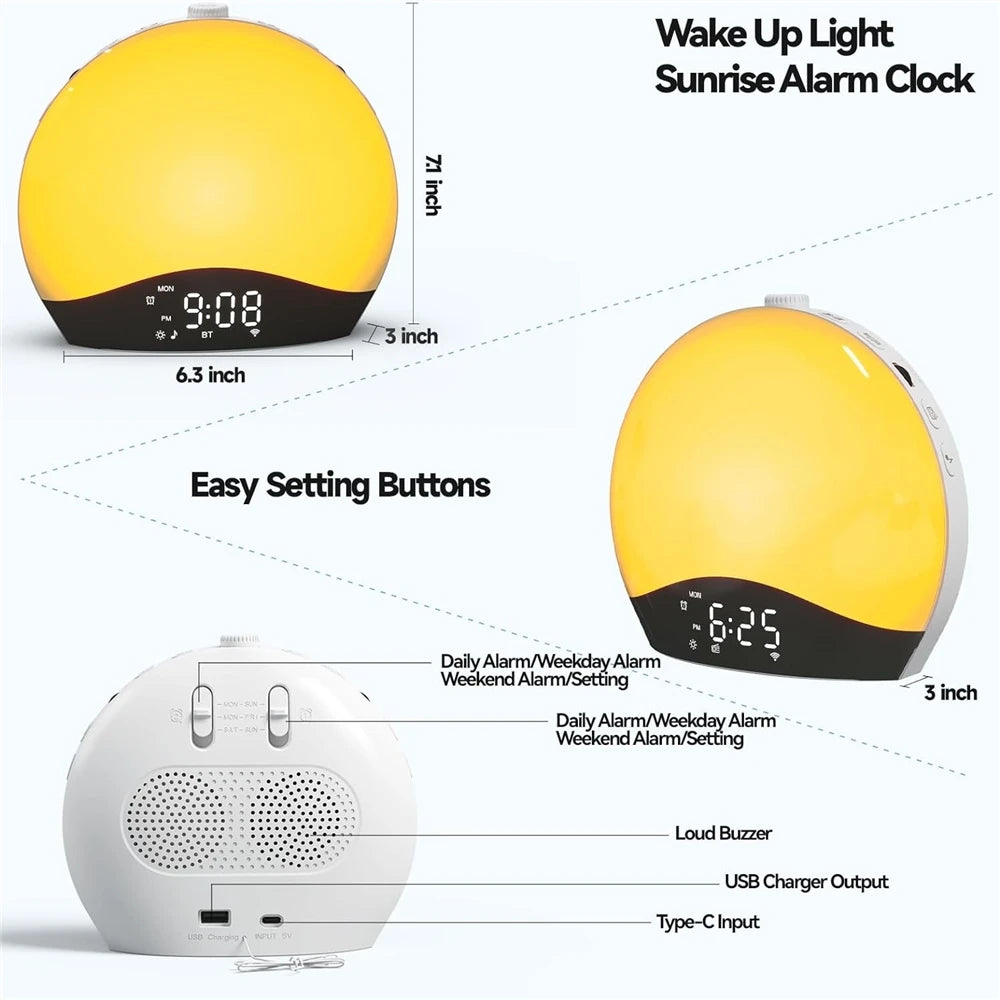 Smart Wake Up Light Sunrise Alarm Clock for Kids Adults Bedroom With Sunrise Simulation