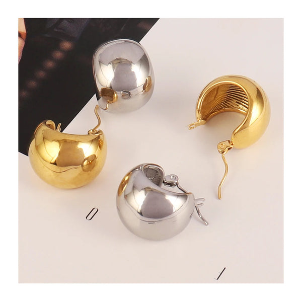 316L Statement Stainless Steel Geometric Huggie Earrings 18K Gold Plated Trendy Metal