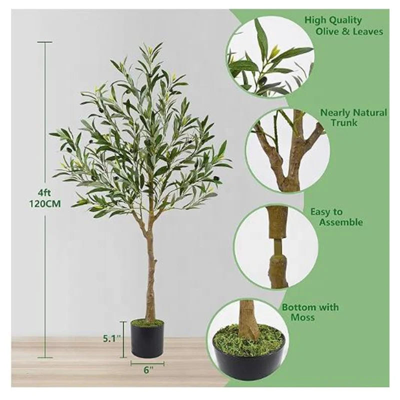 OH ARTS Bonsai Tree Olive Tree Artificial Tall Leaves Plant with Basket Indoor Outdoor