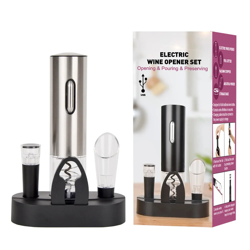 Modern Style Automatic Electric Wine Bottle Opener Set 304 Stainless Steel Four-Piece