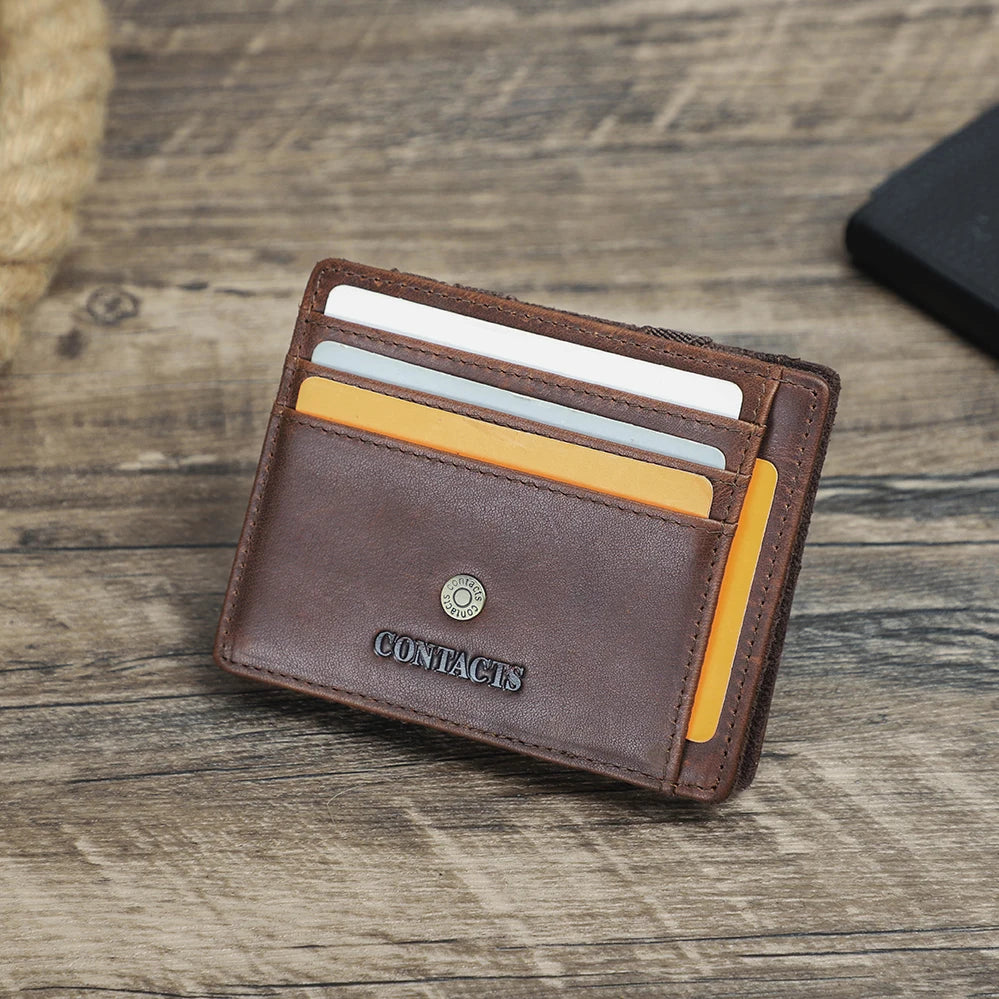 Contact'S Slim Magic Wallet Minimalist Full Grain Genuine Leather RFID Card Holder Wallet
