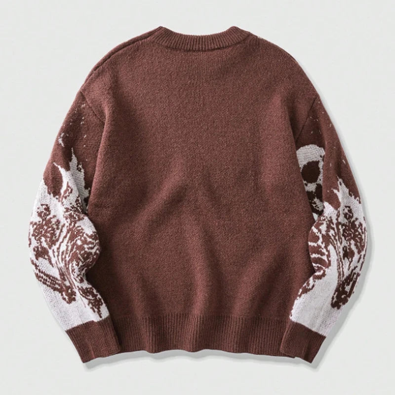 Custom Skull Jacquard Men'S Knitted Sweater 7GG Heavyweight Cotton Spandex Anti-Pilling