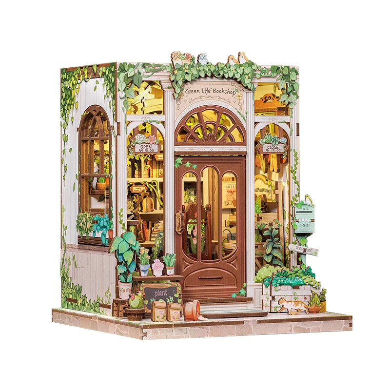 Top Gift DIY Book Nook 3D Wooden Puzzle Miniature House DIY Craft Kit Assembled Wooden Toy