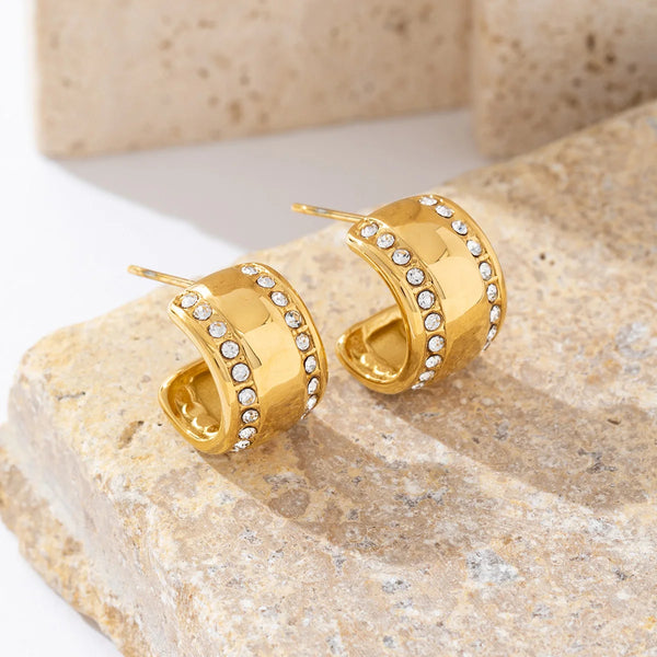 Custom Fashion Jewelry Designer Stainless Steel Earrings Female Diamond 18K Gold Plated
